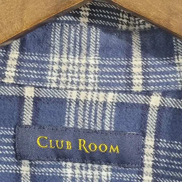 Club Room Mens Blue Plaid Flannel Shirt Size L Cotton Button-Up 21PT - Picture 4 of 6